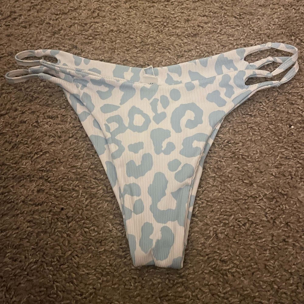white and light blue cheetah print bikini bottoms